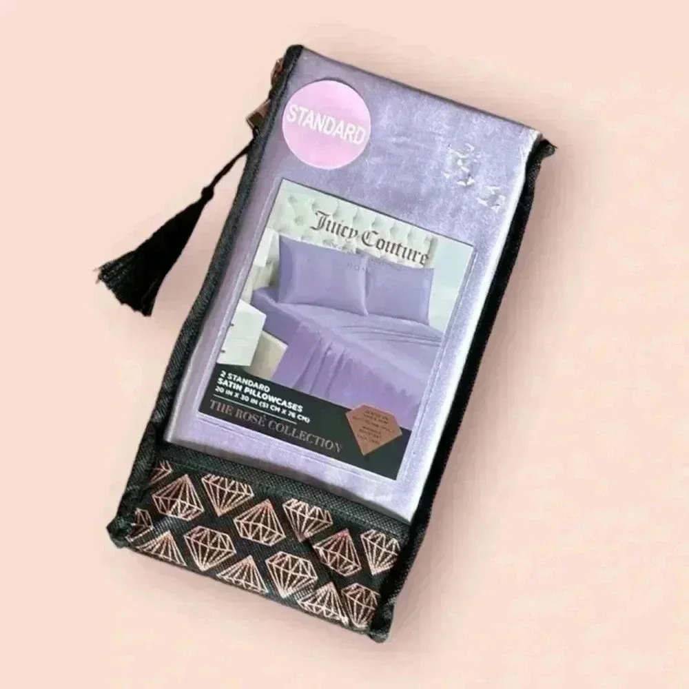 Juicy Couture Home The Rose Collection Standard Purple Satin Pillowcases Set
